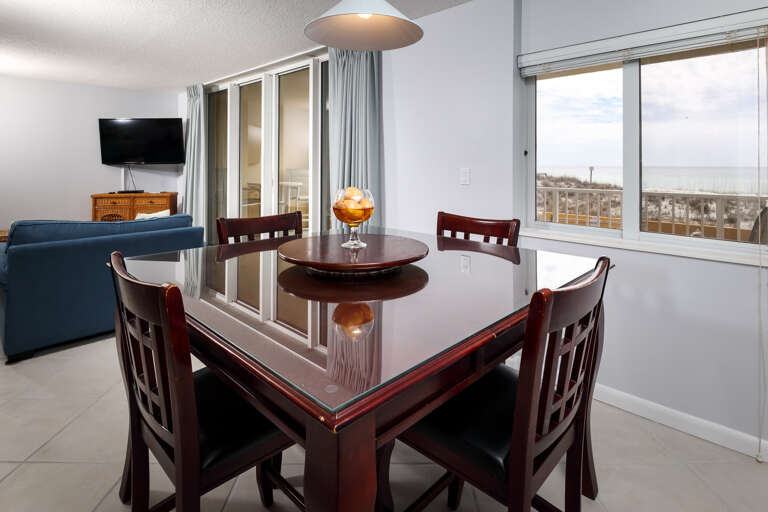 The dining room table will seat 4 but there are more seats available at the breakfast bar. Just move the chairs over and everyone can enjoy a meal together. The dining room table will seat 4 but there are more seats available at the breakfast bar. Just move the chairs over and everyone can enjoy a meal together.