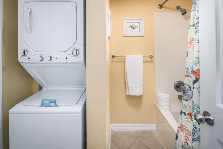 Stackable washer and dryer for your laundry needs.