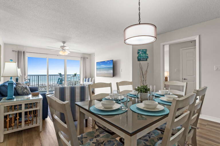 Just a beautiful theme throughout unit 208 Gulf Dunes dining table seats 6. 