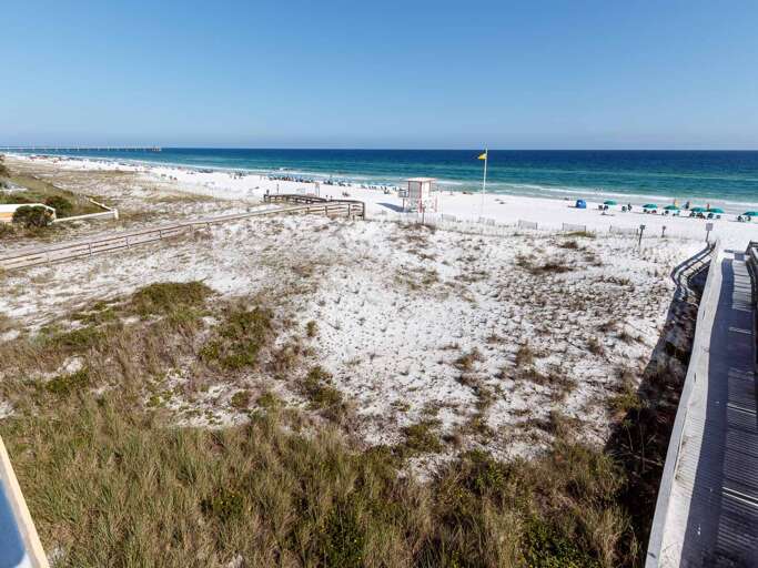 This unit has a pool adjacent view.