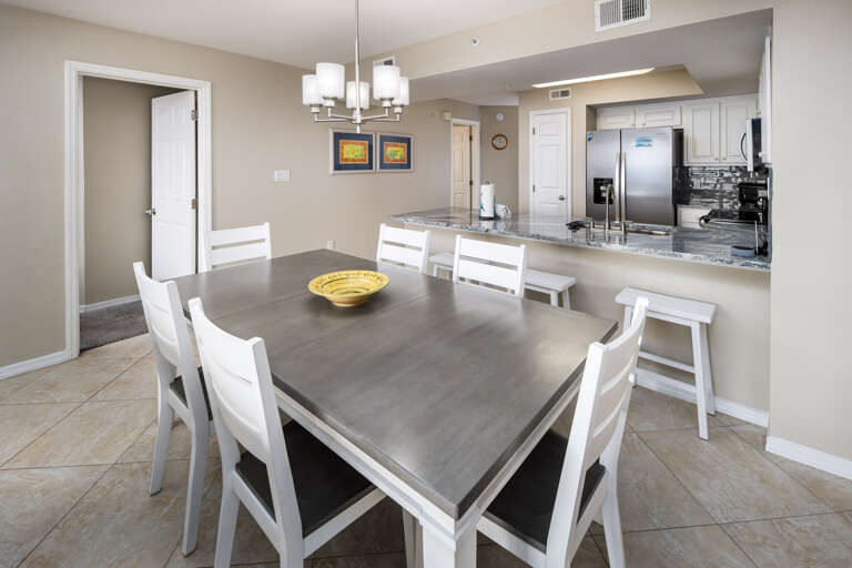 Enough space for 6 around the dinner table.