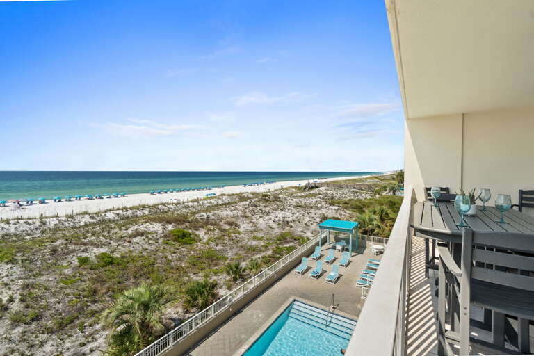 View of the pool from the balcony.