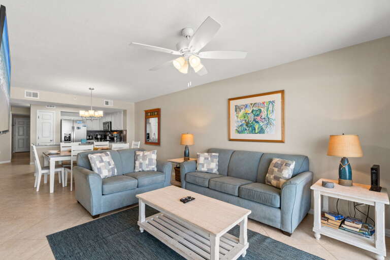 Plenty of comfortable furnishings allow for any group to enjoy a vacation. This sofa pulls out into a queen, accommodating two.