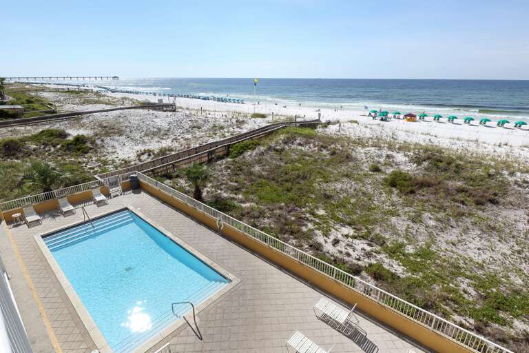 One of two pools located on the property