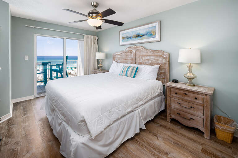 King size bed in the master bedroom -very comfy! Don't forget the amazing view from the 3rd floor balcony!