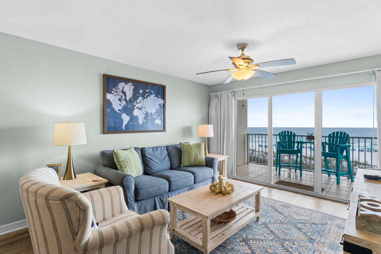 The sofa is a queen size sleeper. Comfortable seating in this 3rd floor 2 bedroom condo makes for a perfect home away from home atmosphere.