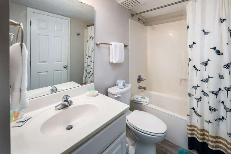 Third full bathroom with a shower / tub combo. Crisp and clean.