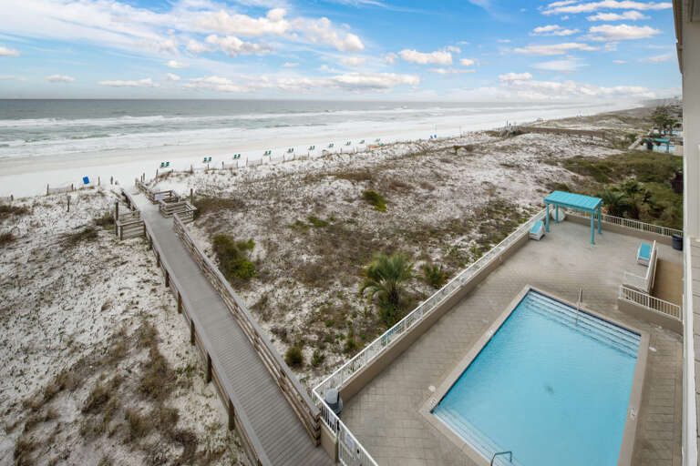View of the pool from the balcony