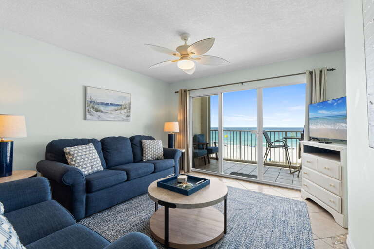 Large spacious living area with plenty of seating.