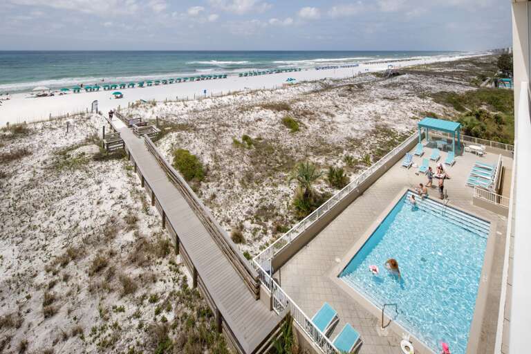 View of the pool from the balcony