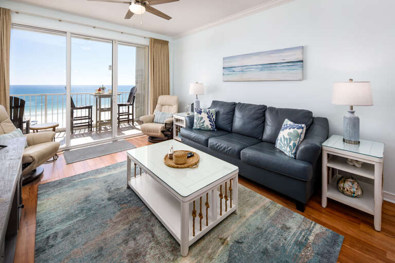 Living Room: Bright and airy space with stunning gulf views and stylish coastal decor!