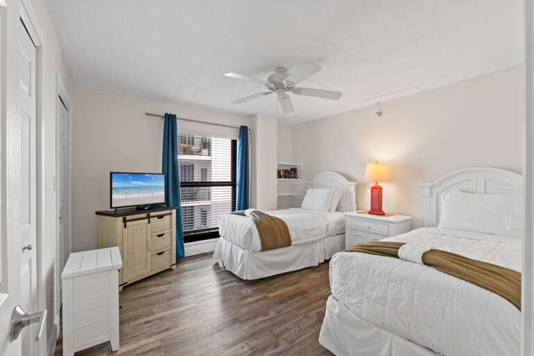 Featuring two twin beds.