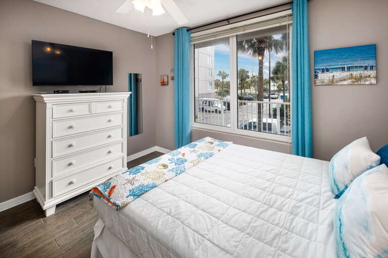 The second bedroom has a private bath, also accessible from the hall. The second bedroom has a private bath, also accessible from the hall.