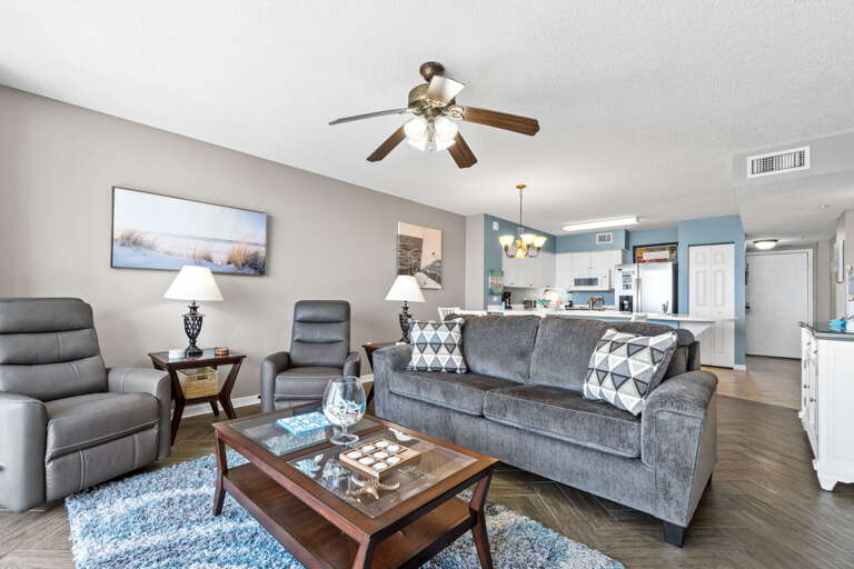 Plenty of seating to relax after a day at the beach.