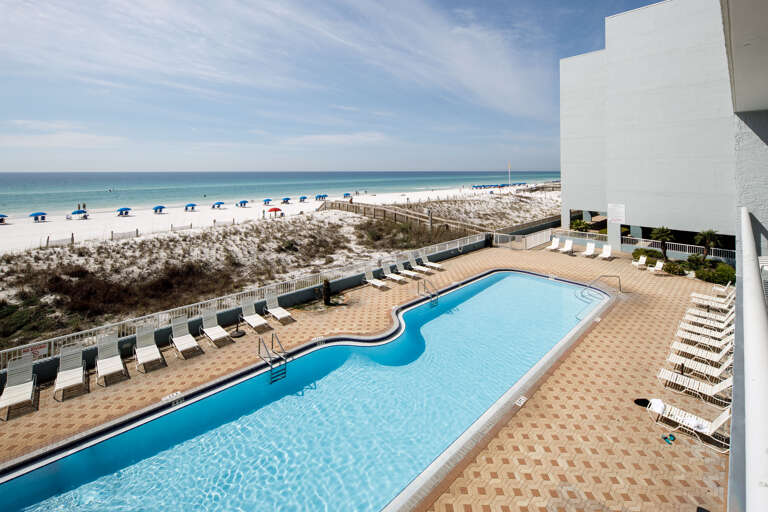 From the balcony of this unit, you can see the 80' swimming pool. The pool deck area holds ample space for basking in the warm Florida sun. From the balcony of this unit, you can see the 80' swimming pool. The pool deck area holds ample space for basking in the warm Florida sun.