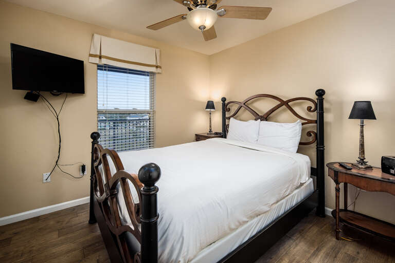 With a queen sized bed & flat screen TV