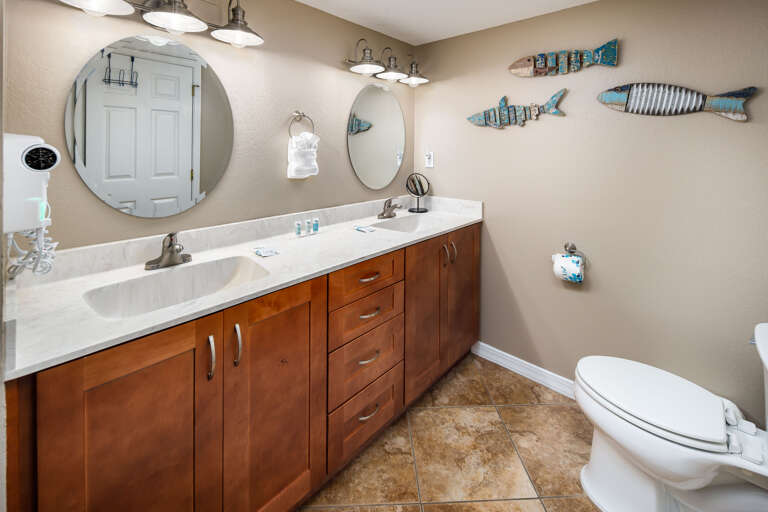 Double sinks with lots of storage!