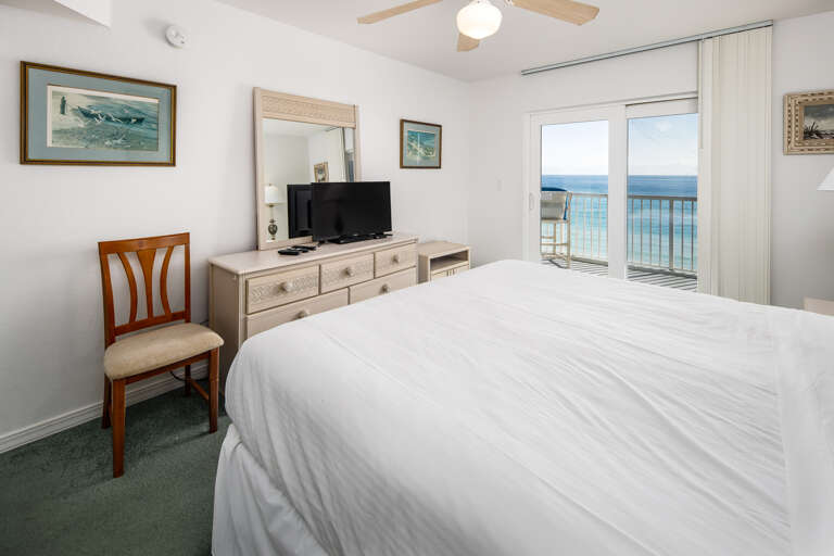 Features a King sized bed, TV, and the private balcony steps away 