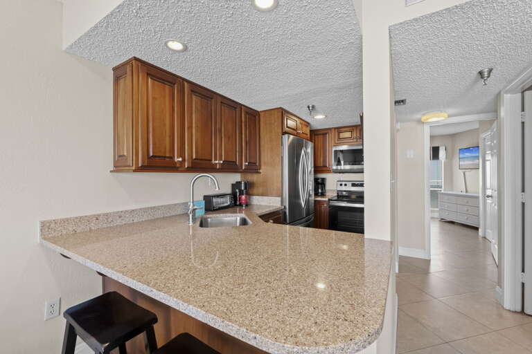 Enjoy a snack at the kitchen island.