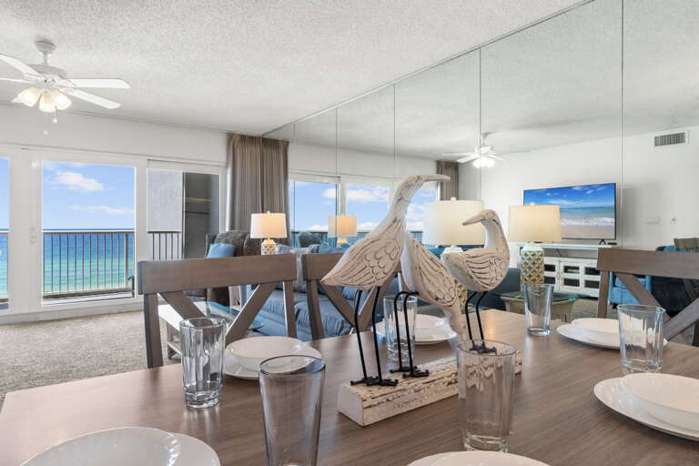 Seating for six at the dining table.
