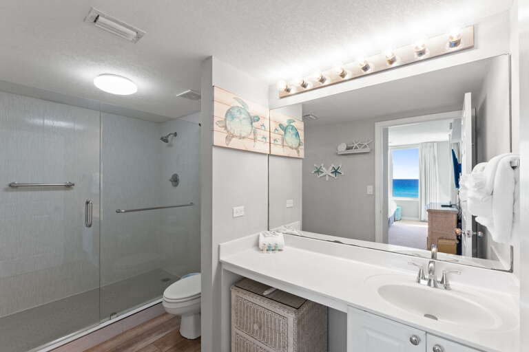 Extra vanity space makes this master bath comfy!