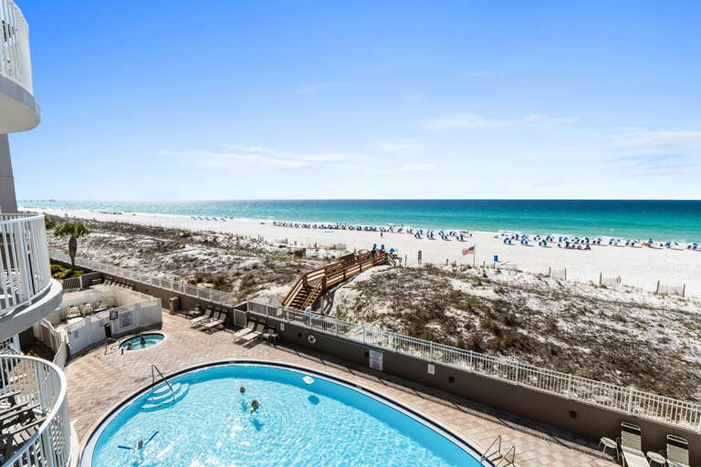 Gulf front pool AND hot tub visible from balcony. 
