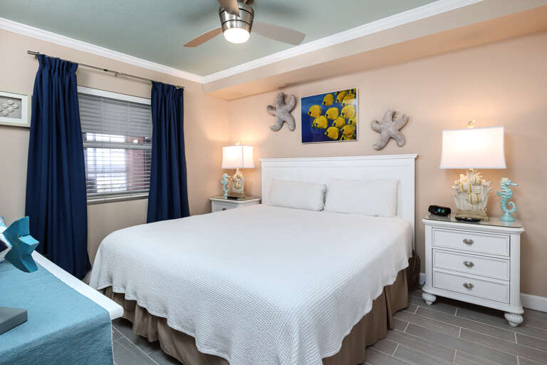 King-sized memory foam mattress make the master bedroom a relaxing haven, perfect for enjoying a late night movie on the flat screen TV!