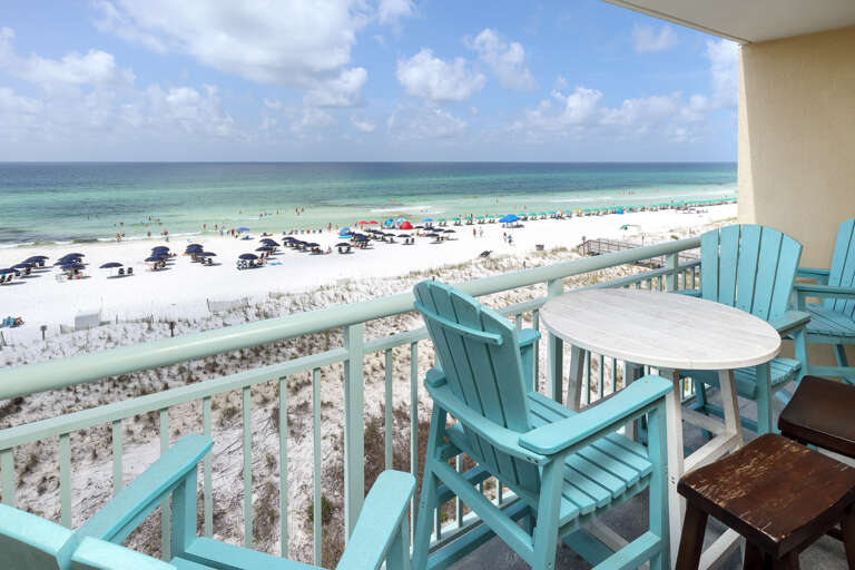 Enjoy relaxation time on your private gulf balcony.