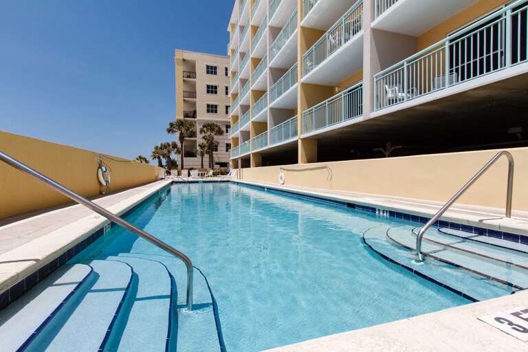 The beachside pool is heated in the winter and has enough deck space for all to enjoy a cool dip in the summer. The beachside pool is heated in the winter and has enough deck space for all to enjoy a cool dip in the summer.