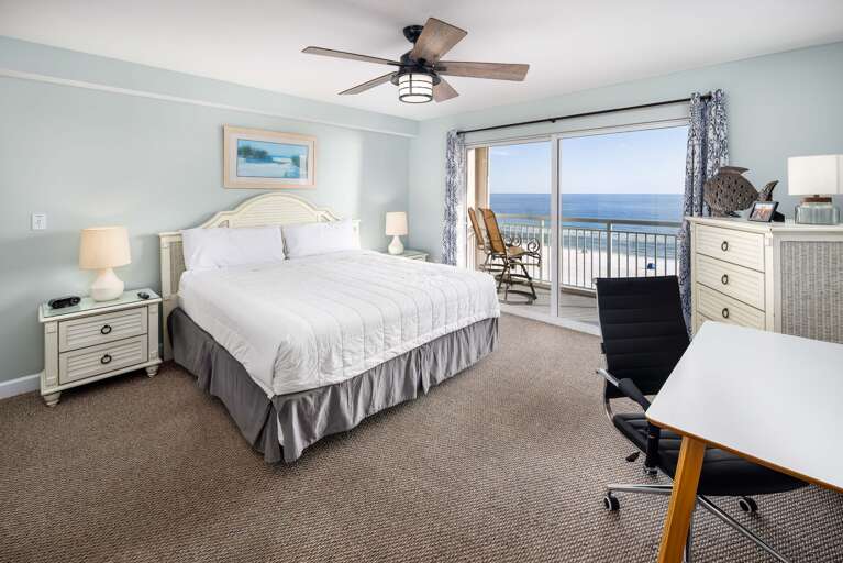 King size bed in this beach front master bedroom, wake up and listen to the sound of the ocean...