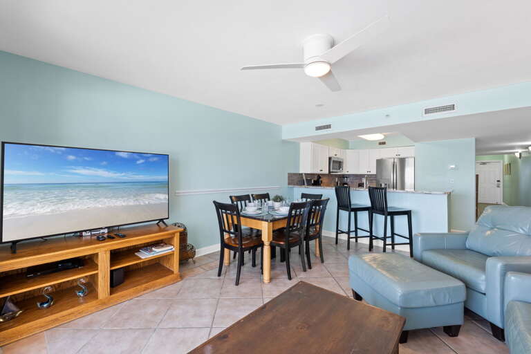 65' LG Smart TV in the living room so you can stay current on your favorite shows!