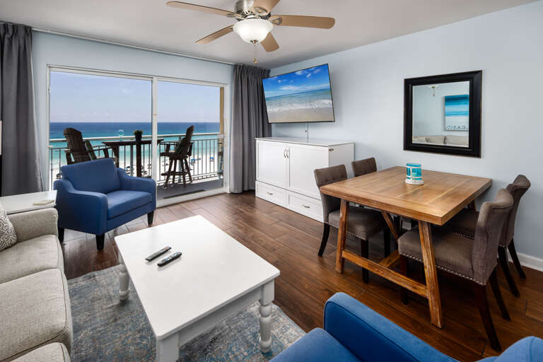 Murphy bed cabinet located under the TV.