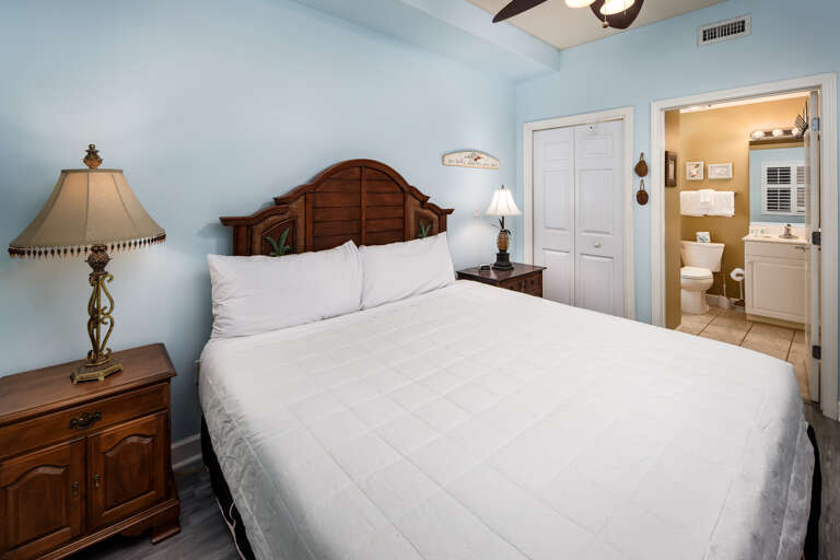 The master bedroom has a king sized bed for comfort. The master bedroom has a king sized bed for comfort.