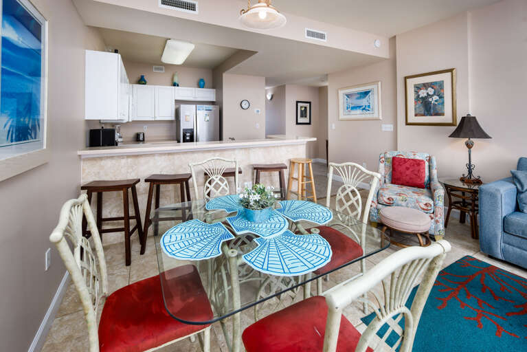 With additional seating at the breakfast bar