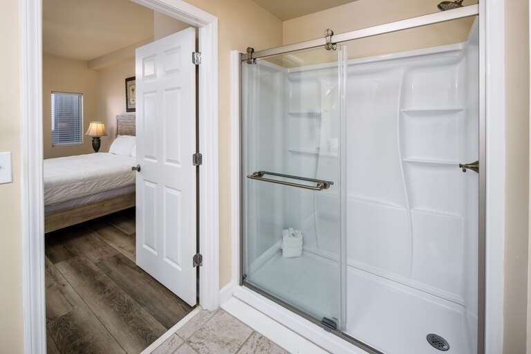 Featuring a walk in shower.