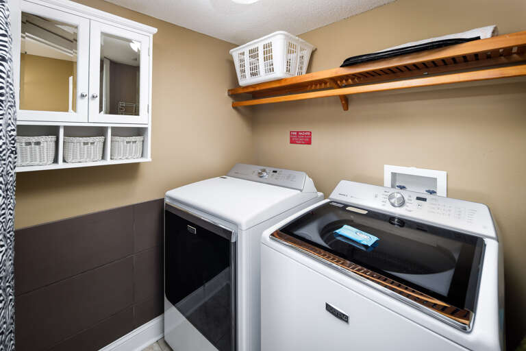 Full size washer and dryer in the unit for your laundry needs.