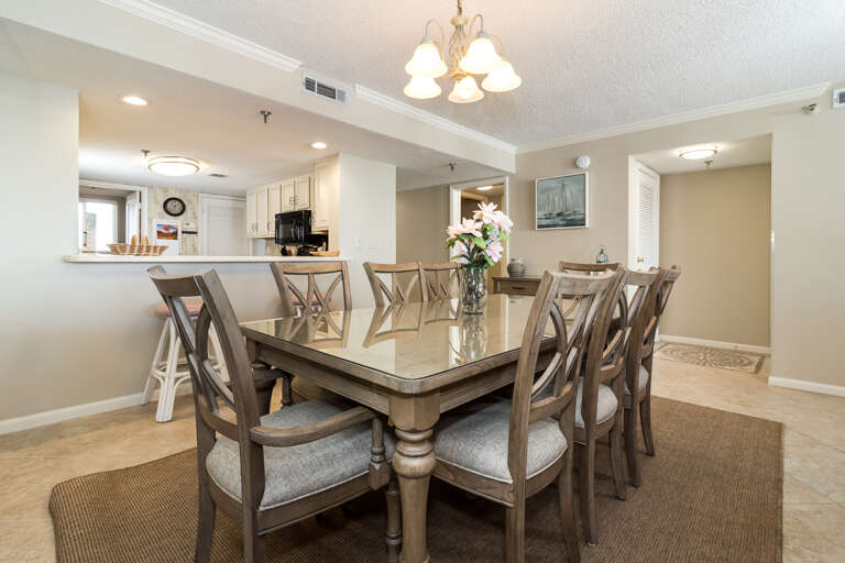 Enjoy table seating for eight and two bar stools at the breakfast bar between the kitchen and dining area so you can enjoy a great family meal!