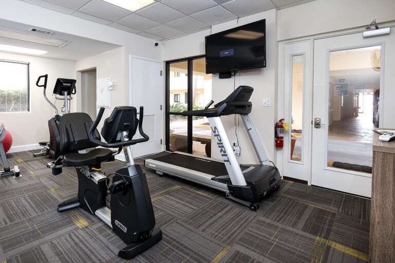 The fitness center shown here The fitness center shown here