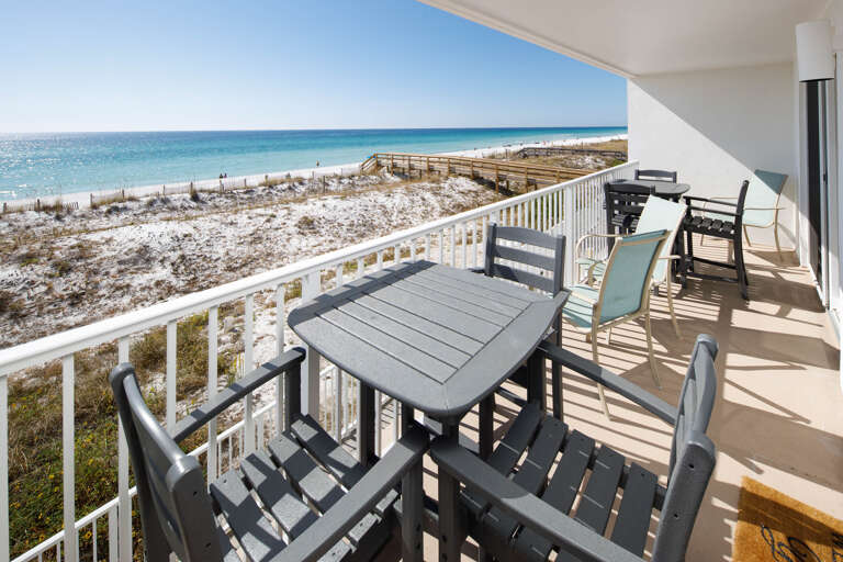 Extends from the living area to the master bedroom and can be accessed from both. 