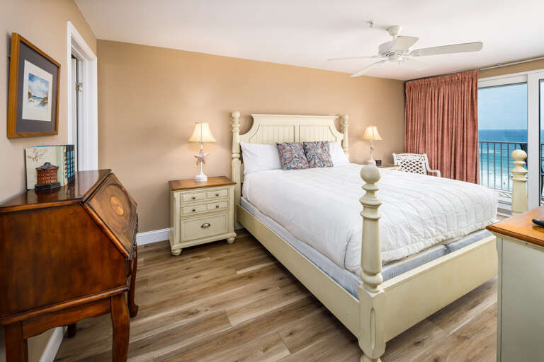 Features a walk-in closet and a small desk, perfect to use with a laptop