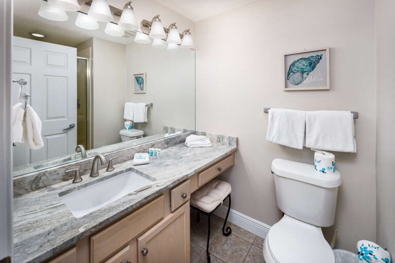 Spacious vanity with large mirror!