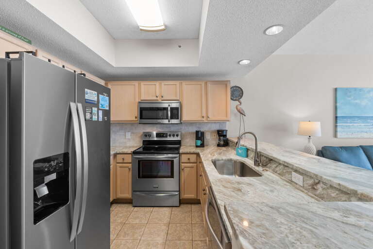 Granite counter tops and stainless steel appliance! 