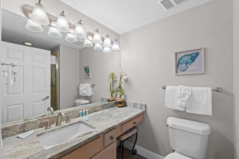 Spacious vanity with large mirror!