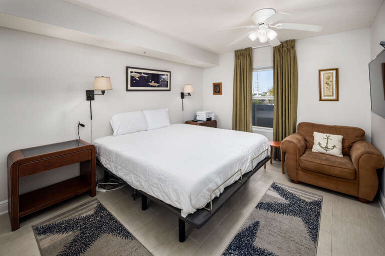 This guest bedroom has a king size bed perfect for a restful nights sleep