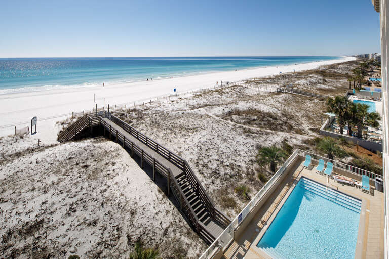 You can see the pool from the balcony