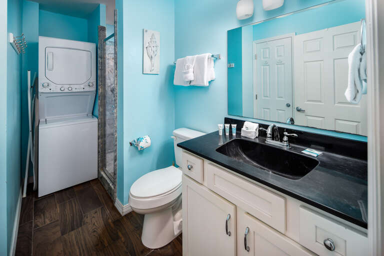 Features a walkin shower as well and a washer and dryer.