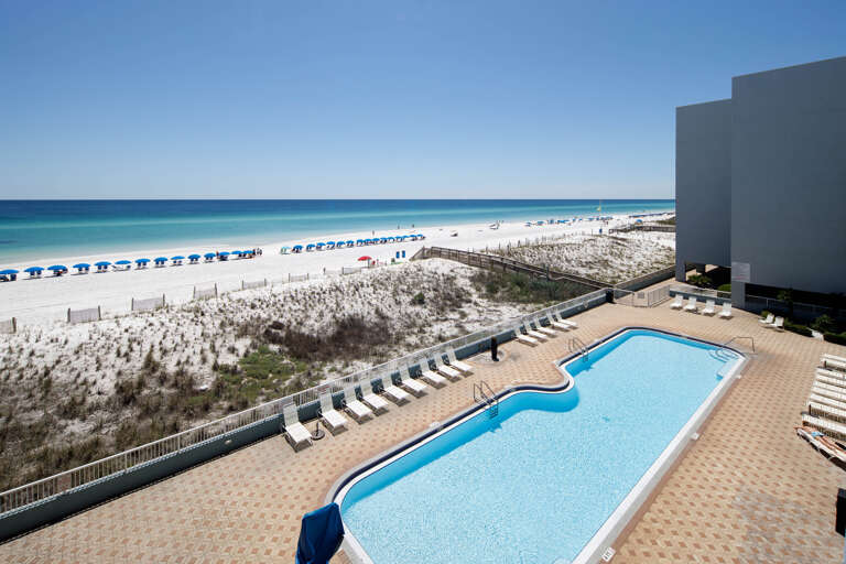 Plenty of lounge chairs in the pool area. You will sure find a spot for yourself  