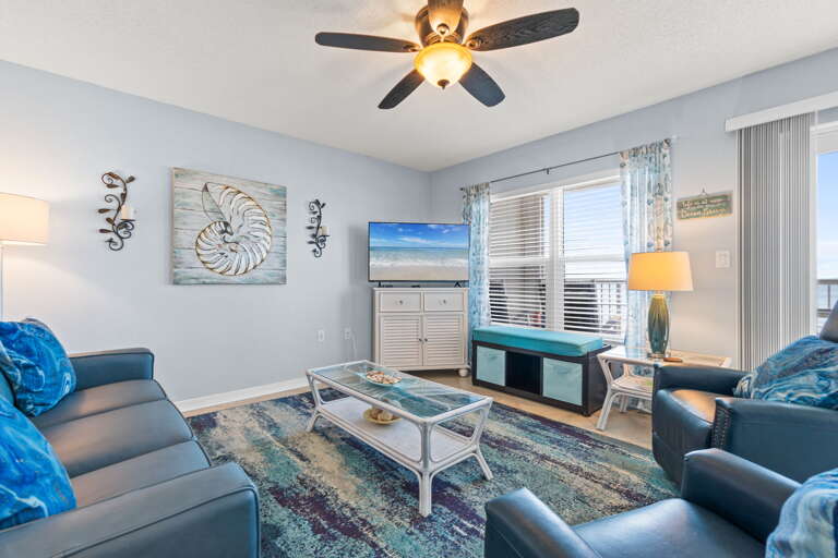 Comfy, spacious area to take in the Gulf views or watch TV