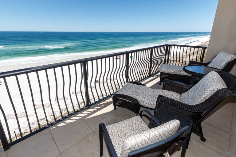 You are on the very top floor and the entire level is yours.This is just one balcony that overlooks the Gulf.