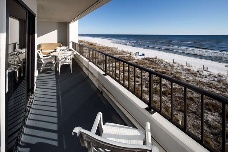 Surf Dweller 409 has a massive balcony due to the double entrances-one from living room and one from master bedroom